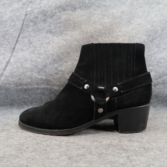 AllSaints Shoes Womens 40 Bootie Harness Leather Block Heel Fashion Slip On Boot - Picture 4 of 16